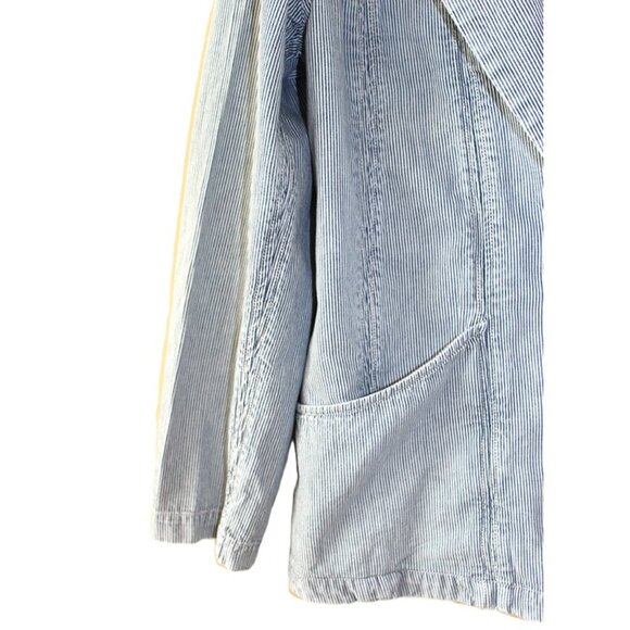 FREE PEOPLE Wanderlust Oversized Striped Cotton Blazer in Blue & White Wash - Picture 8 of 14